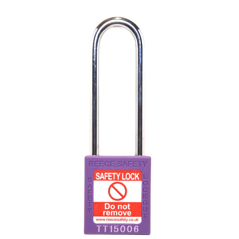 Reece Safety TT38PRPLONG PURPLE Steel Shackle safety padlock keyed differently long