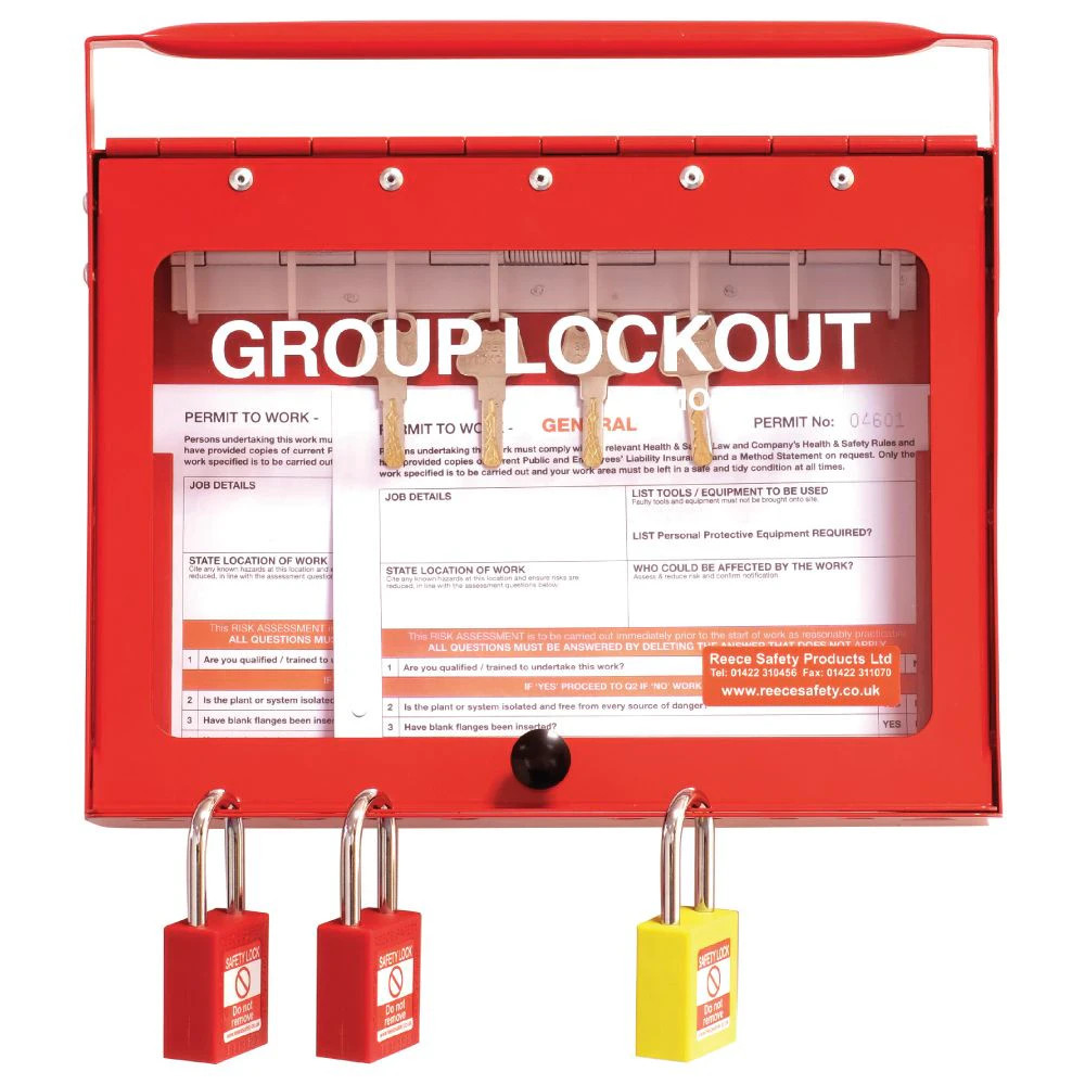 Reece Safety GL1 Steel Wall mounted or Portable Group Lockout Box - 8 hook.