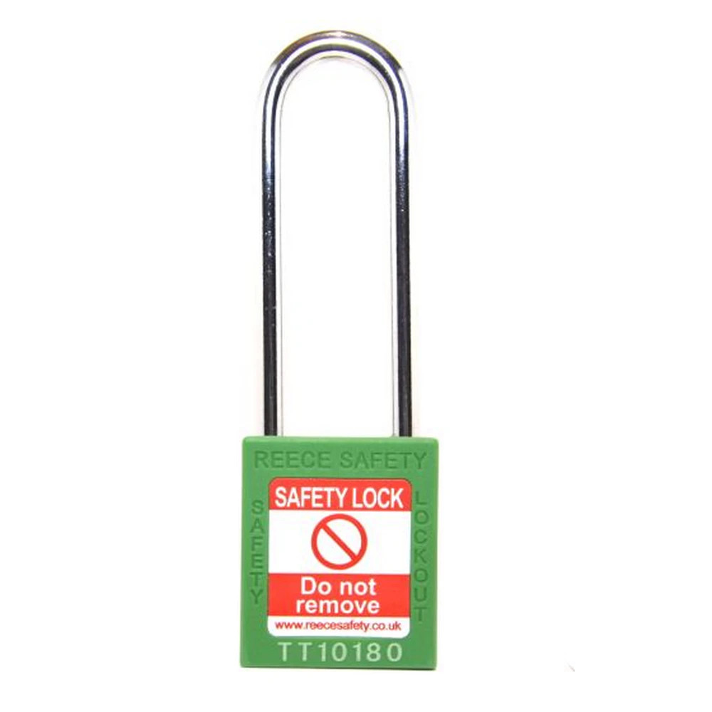 Reece Safety TT38GRNKLONG GREEN Steel Shackle safety padlock keyed alike long