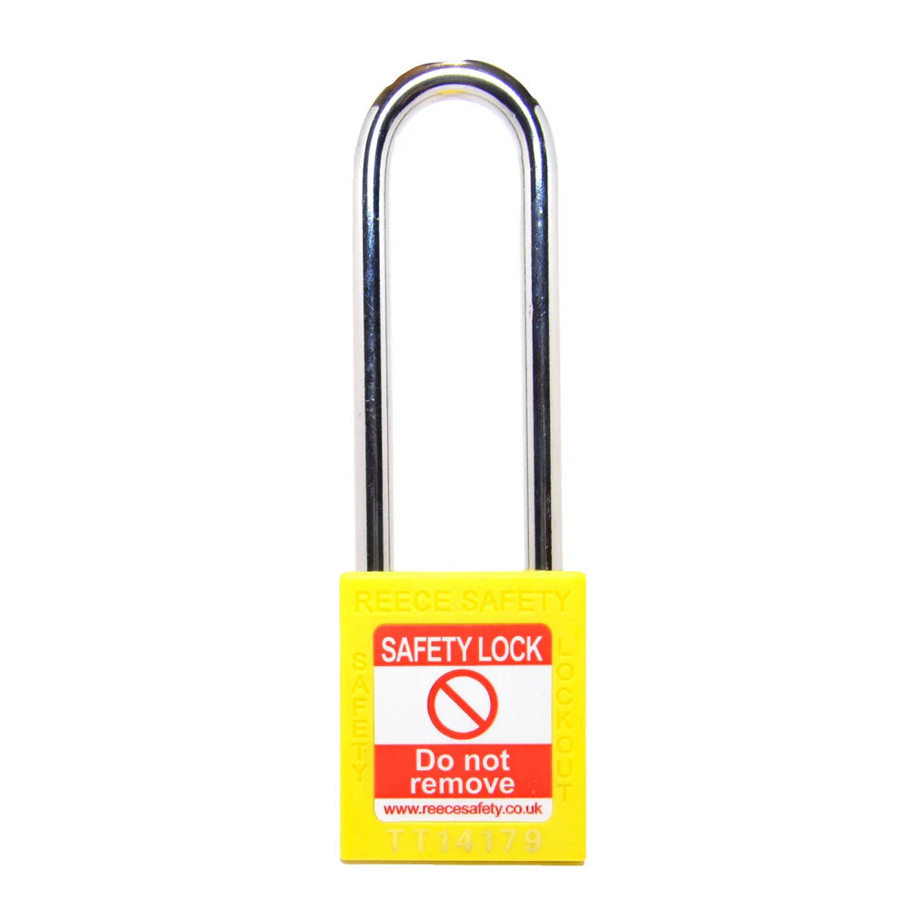 Reece Safety TT38YLWLONG YELLOW Steel Shackle safety padlock keyed differently long