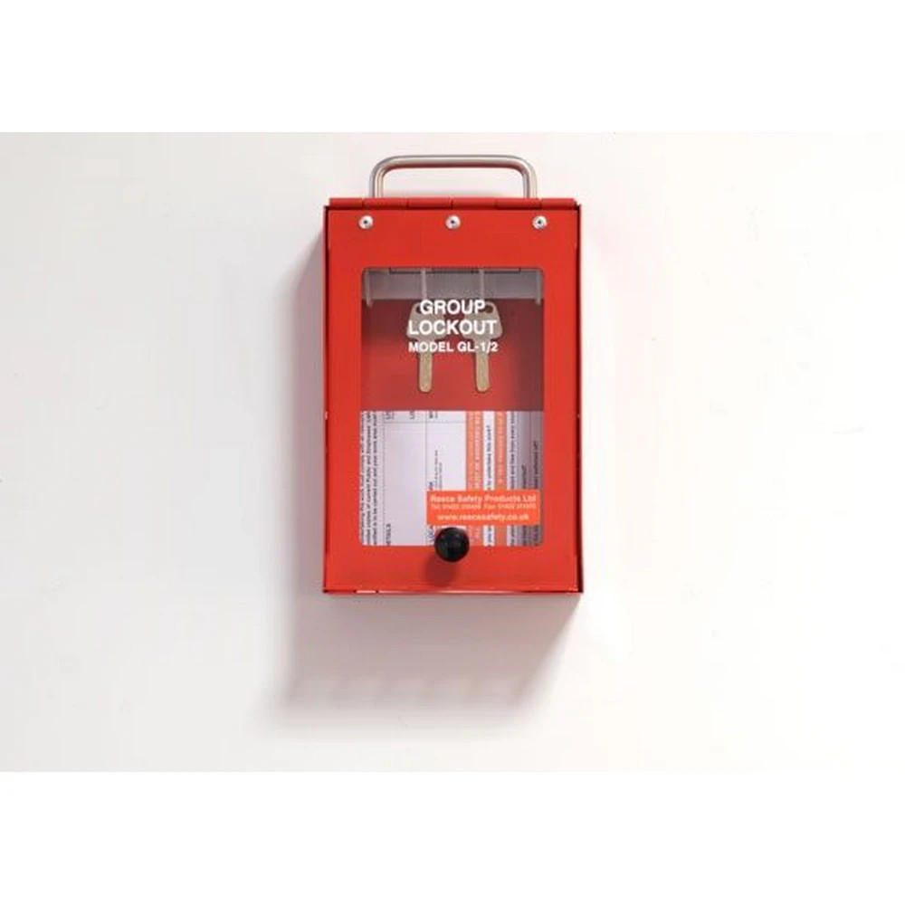 Reece Safety GL1/2 Steel Wall mounted or Portable Group Lockout Box - 4 hook. Colour Red.