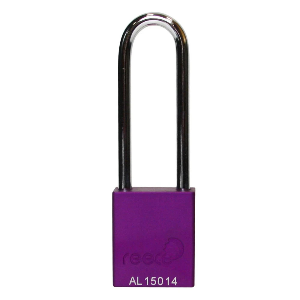 Reece Safety AL38PRPLONG Aluminium bodied safety padlock with steel shackle-purple-Keyed to Differ-long