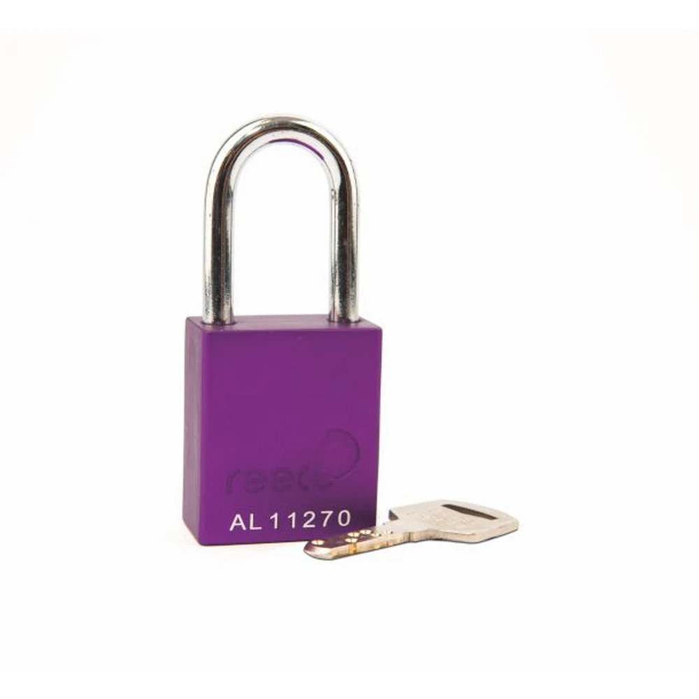 Reece Safety AL38PRP Aluminium bodied safety padlock with steel shackle-purple-Keyed to Differ
