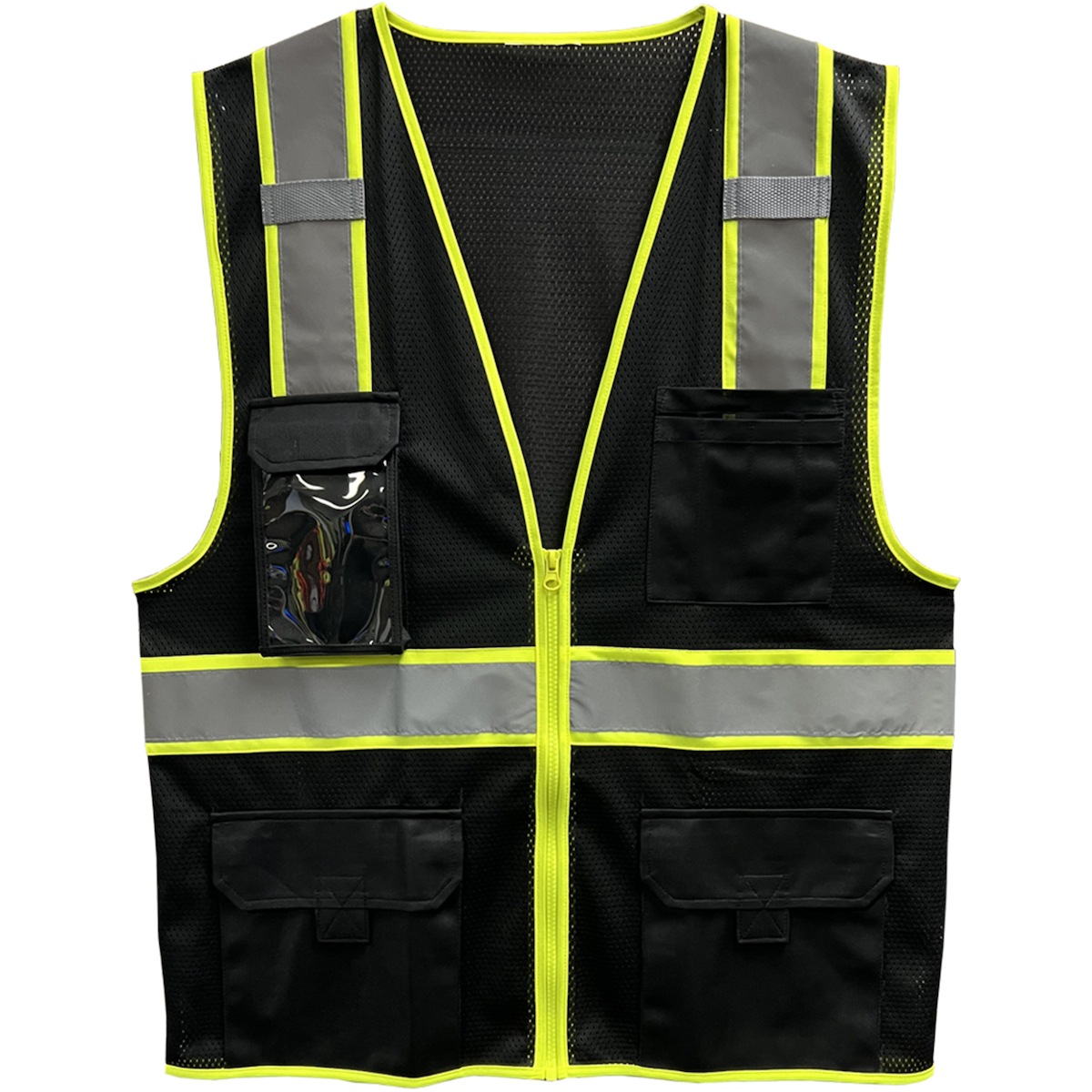 PIP 500GT Reflective Apparel Enhanced Visibility Five Pocket Mesh Vest, Black