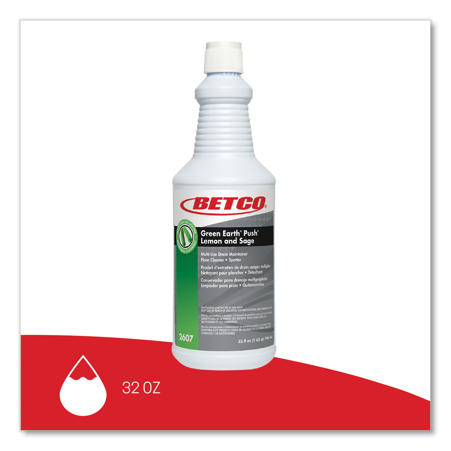 Betco 26071200 PUSH Bio-Active All Purpose Cleaner and Odor Eliminator, Lemon and Sage Scent, 32 oz. Bottle