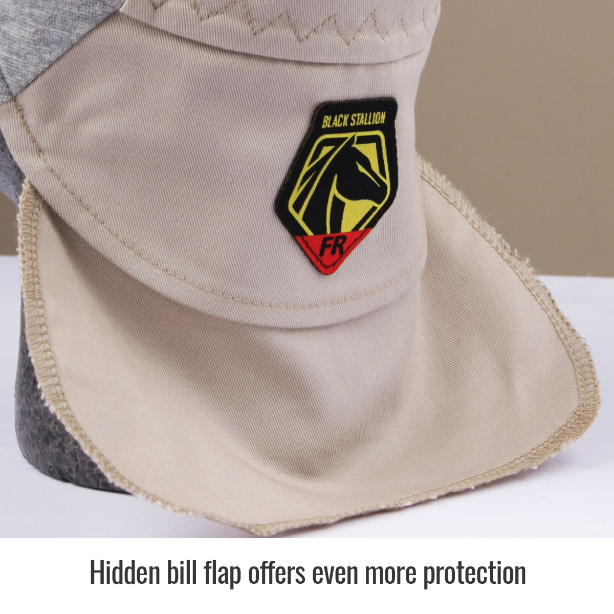 Black Stallion AH1630-GS FR Cotton Welding Cap with Hidden Bill Extension, Gray/Stone Khaki