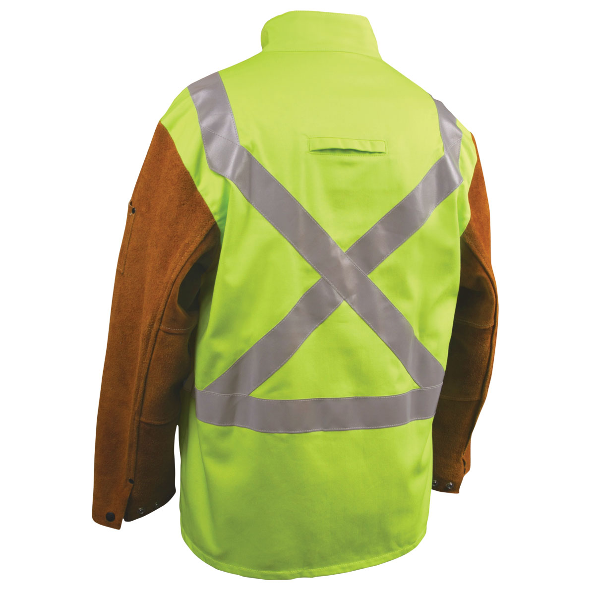 Black Stallion JH1012-LM Safety FR Cotton & Cowhide Hybrid Welding Jacket, Safety Lime