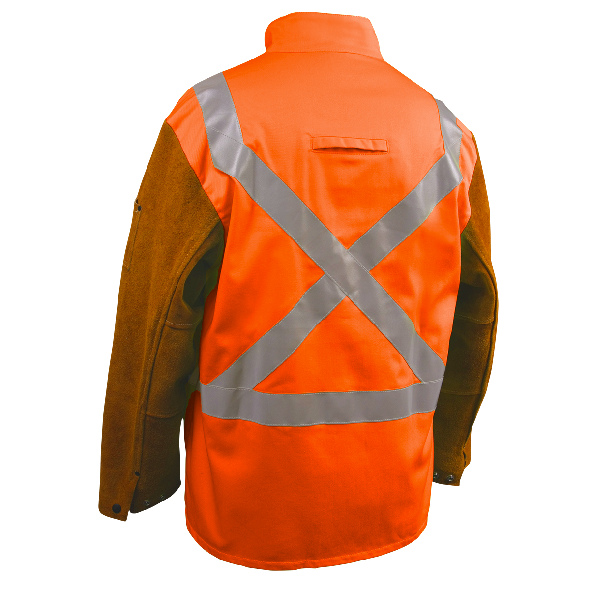 Black Stallion JH1012-OR Safety FR Cotton & Cowhide Hybrid Welding Jacket, Safety Orange