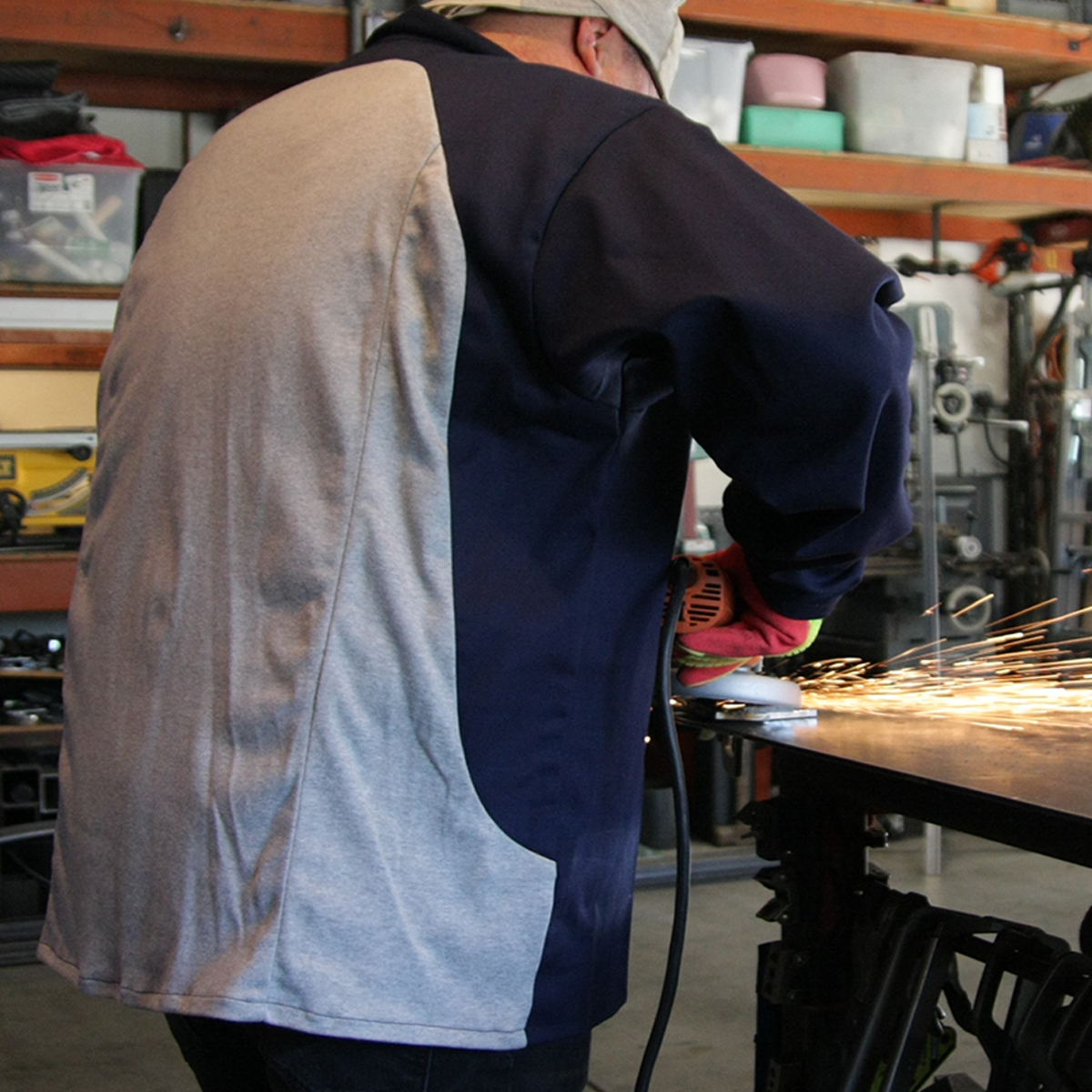 Black Stallion JF1625-NG Stretch-Back FR Cotton Welding Jacket, Navy with Gray Stretch Panel