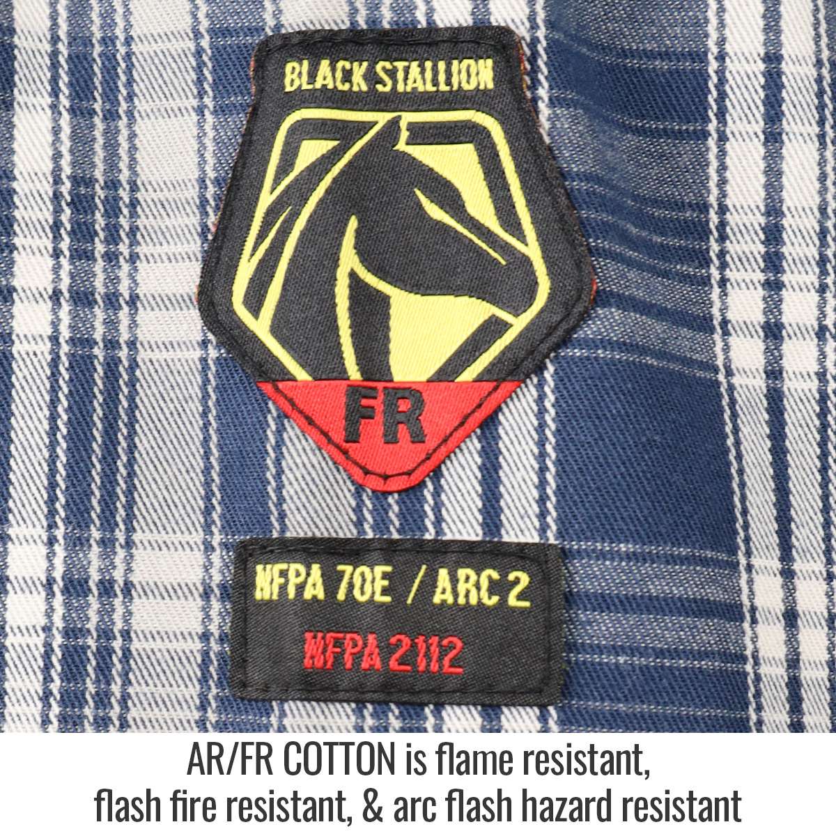 Black Stallion WF2110-PB 7 oz. AR/FR Cotton Work Shirt with Pearl Snaps, Blue Plaid