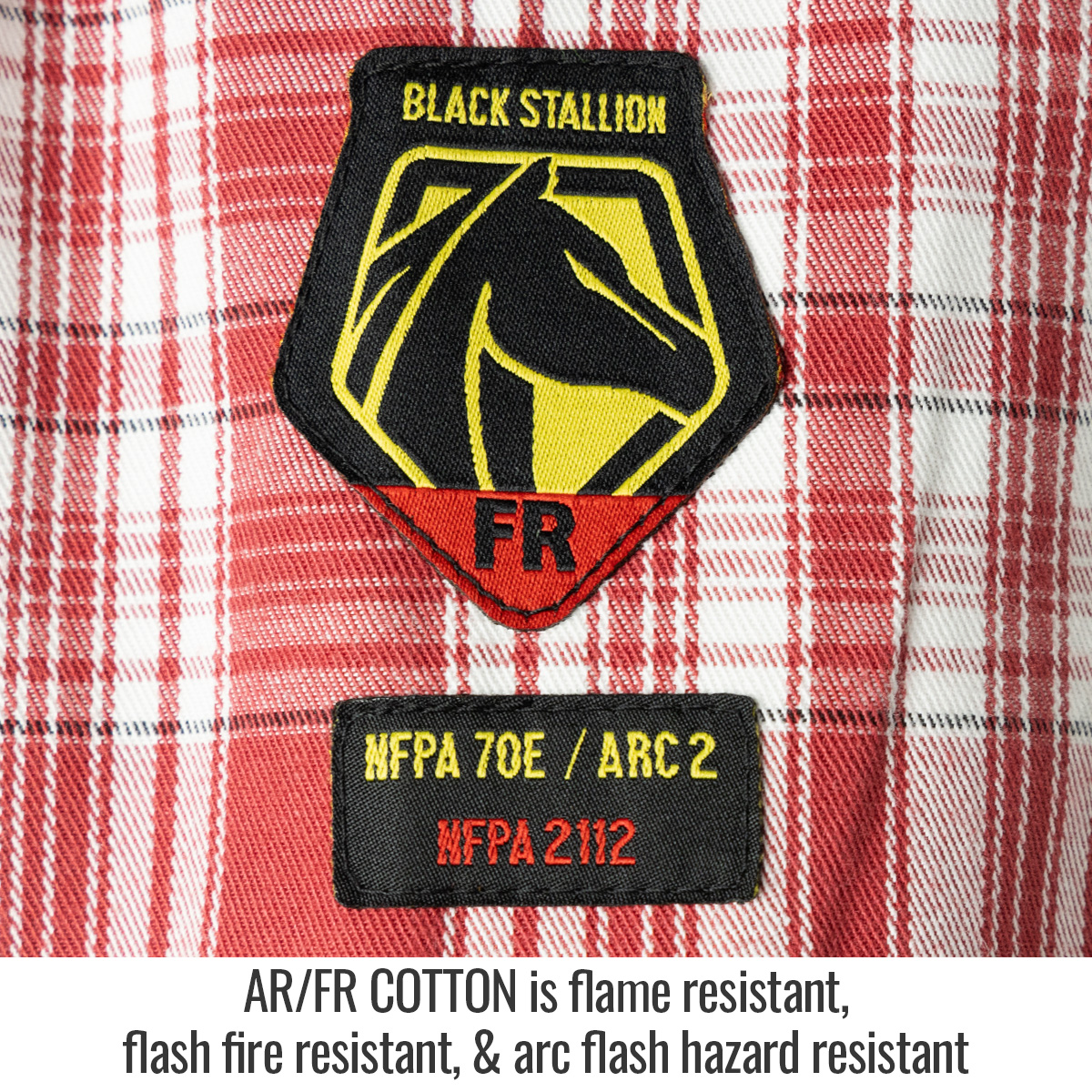 Black Stallion WF2110-PR 7 oz. AR/FR Cotton Work Shirt with Pearl Snaps, Red Plaid