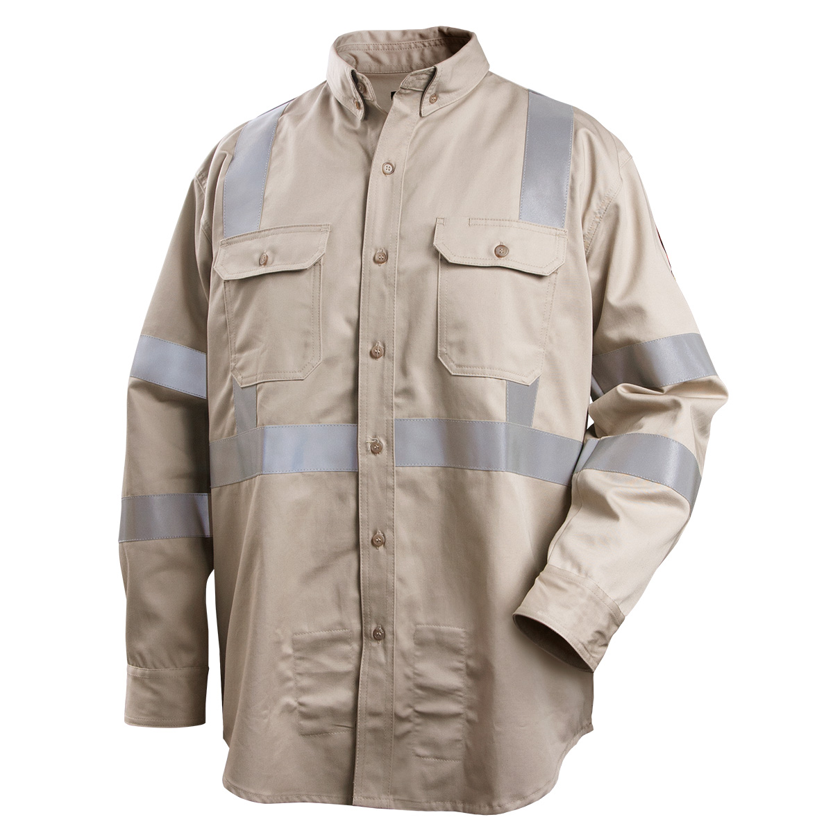 Black Stallion WF2112-ST FR Cotton Work Shirt, Stone Khaki with 2" Reflective Tape