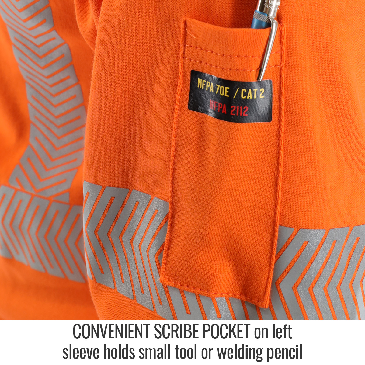 Black Stallion TF2511-OR 7 oz. AR/FR Cotton Knit Long Sleeve T-Shirt, Orange with Reflective Tape