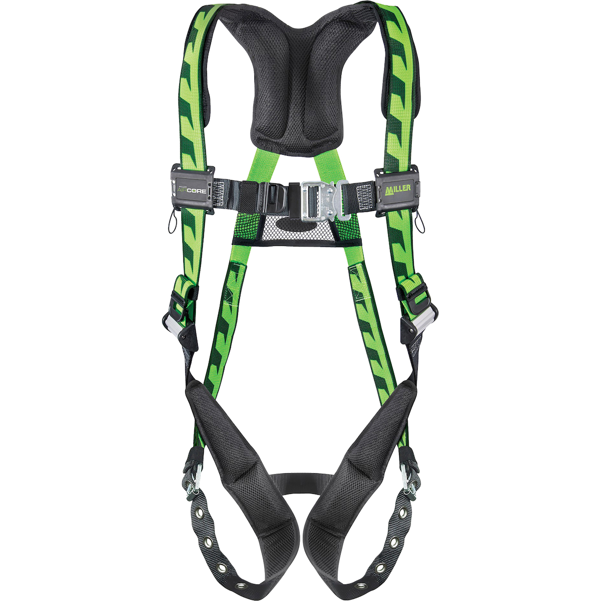 Miller AC-TB Premium Breathable Full-Body Harness with Steel Hardware, 5 Points of Adjustment, Back D-Ring and Quick-Connect Chest Buckle & Tongue Leg Buckles, Green