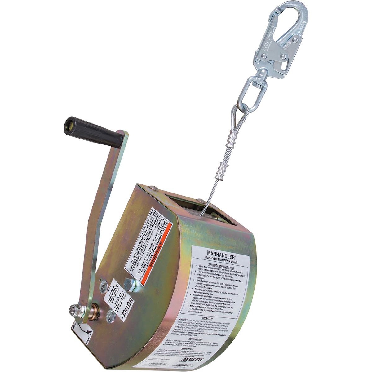 Miller 8442-Z7 Hoist/Winch with Integrated Mounting Bracket, Pulley, Carabiner, and Galvanized Steel Lifeline