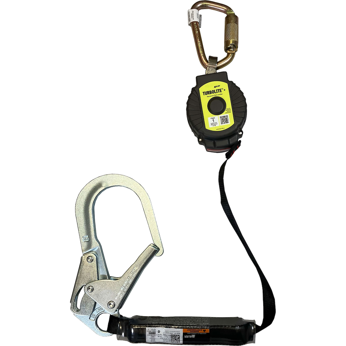 Miller MTL-OHW1-02 Single Web Personal Fall Limiter with Steel Carabiner and Steel Locking Rebar Hook