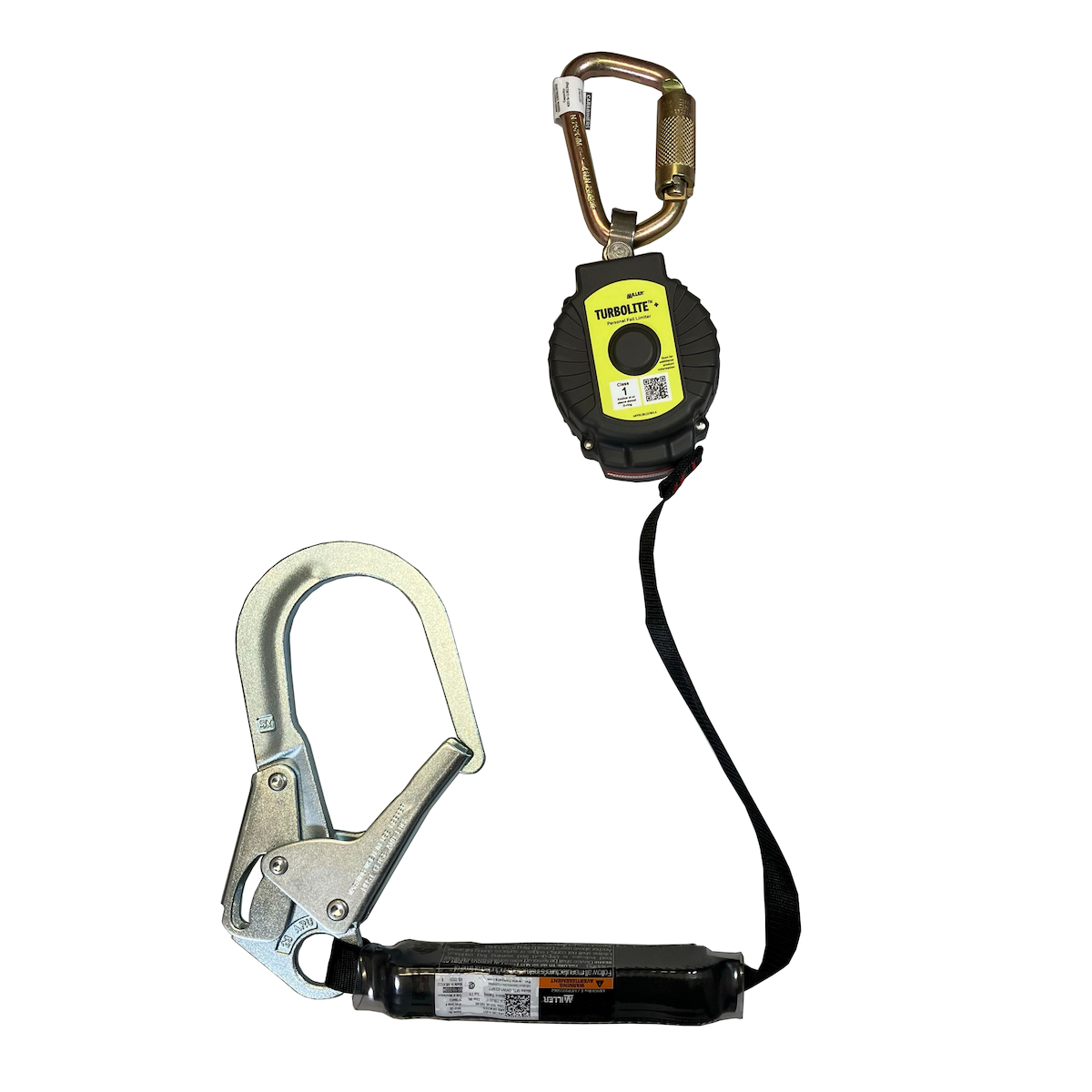 Miller MTL-OHW1-08 Single Web Personal Fall Limiter with Aluminum Carabiner and Aluminum Locking Rebar Hook