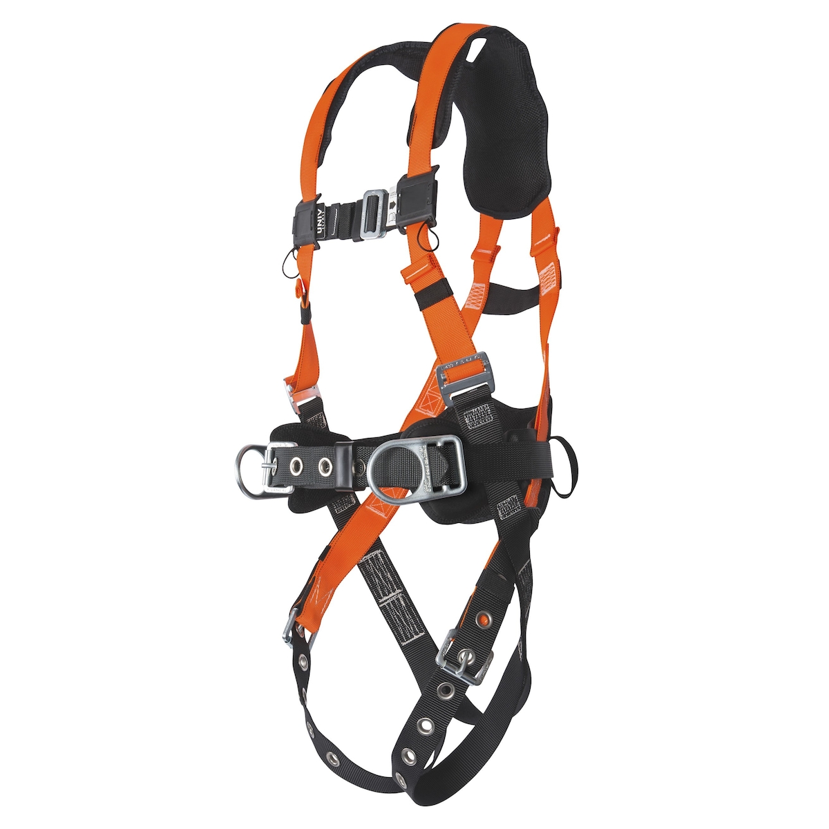 Miller T4577 Non-Stretch Full-Body Harness with Hi-Viz Webbing & Integrated Back/Should Pads, 5 Points of Adjustment, Back & Side D-Rings, Belt, Mating Chest Buckles & Tongue Leg Buckles