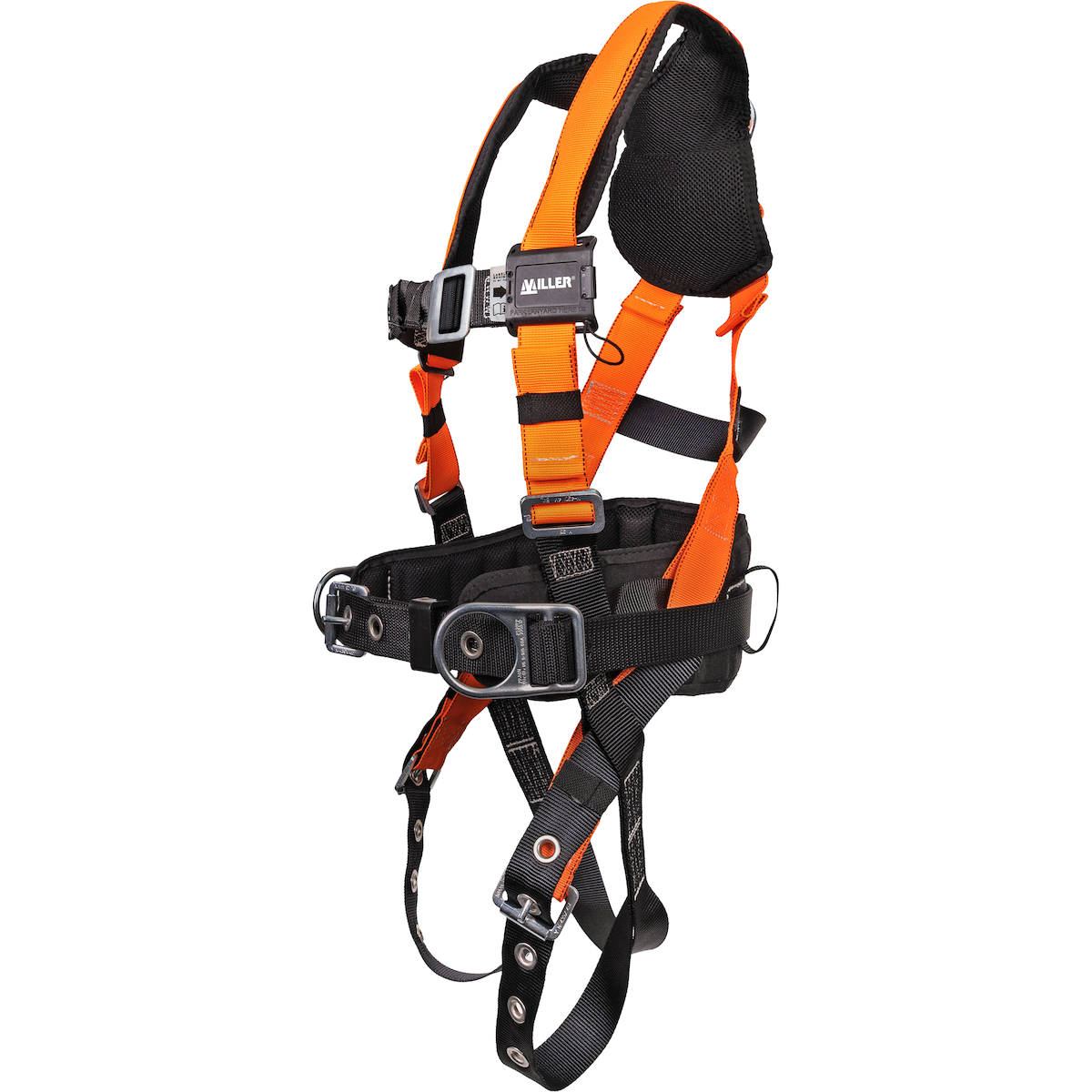 Miller T4777 Contractor Full-Body Harness with Hi?Viz Webbing, PFL/SRL Connector, Upgraded Lumbar Pad with Back and Side D?Rings with Tongue Leg Buckles
