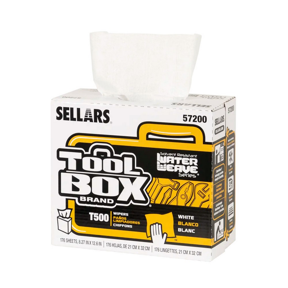 Sellars TOOLBOX 57200 WaterWeave T500 Wipers | White Pop-Up Box (176 Sheets)