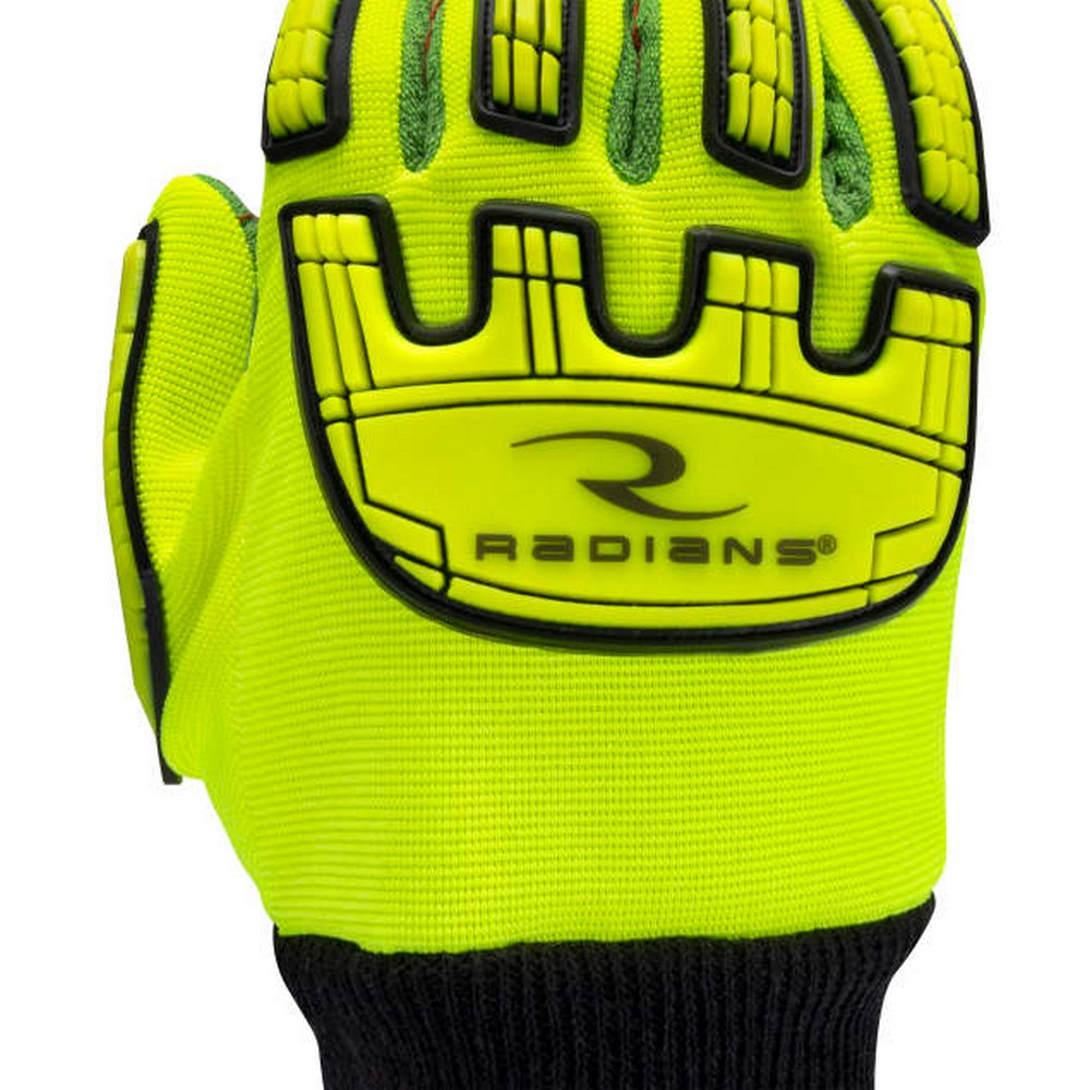 Radians RWG132 Hi-Vis Cotton Corded Palm Knit Wrist A2 Cut Glove with TPR Impact Protection