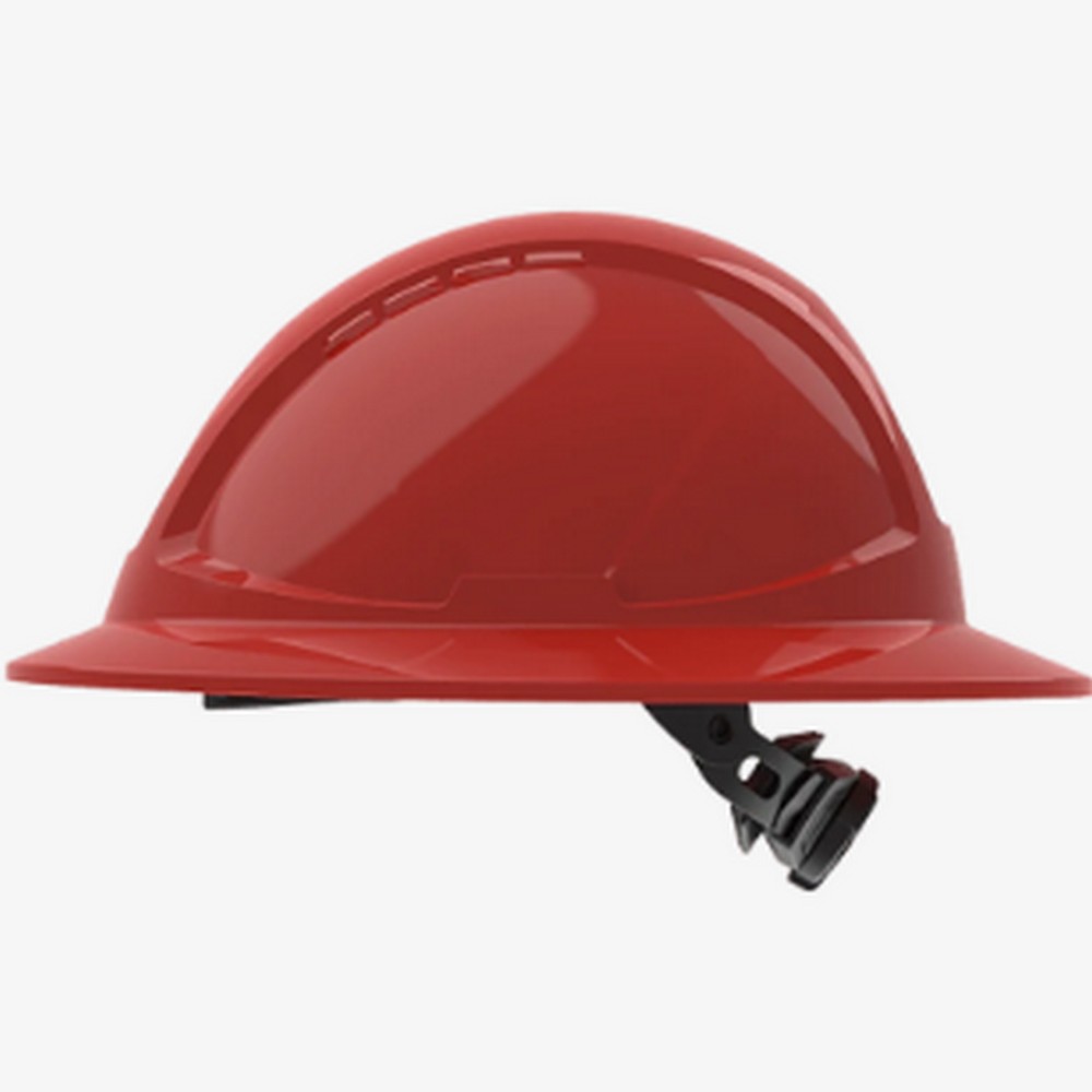 Global Glove SKHFBUS041RD Radius Vented Standard Peak Full Brim Style Hard Hat With Six-Point Ratchet Suspension - Red