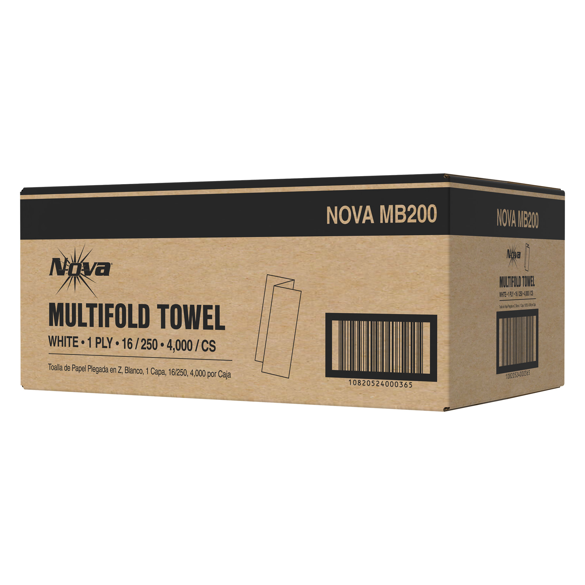 Nova MB200 White Multifold Paper Towels, 9.125" x 9.45" (Case of 4,000)