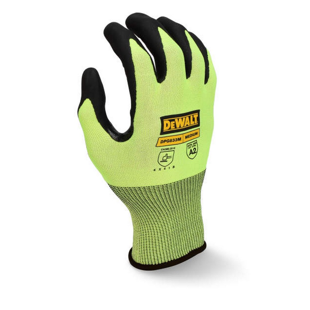 DEWALT DPG833 Hi-Vis Touchscreen Micro Foam Nitrile ANSI A2 Cut-Resistant Glove