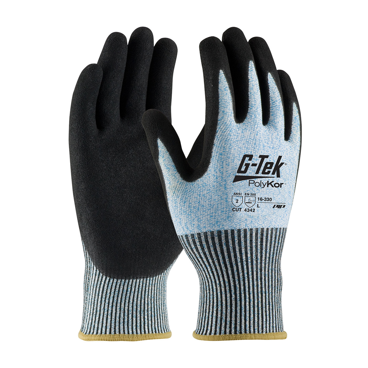PIP 16-330 G-TEK Polykor Seamless Knit Polykor Blended Glove With Double-Dipped Nitrile Coated Microsurface Grip On Palm & Fingers, Cut Resistant Glove, A2