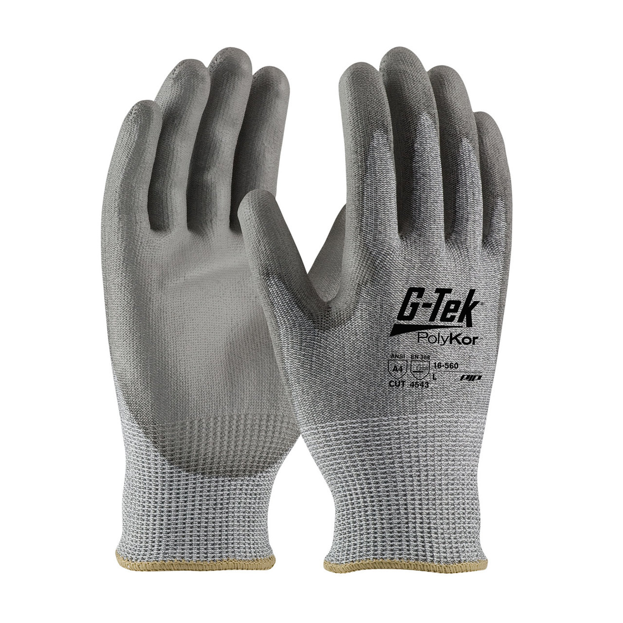 PIP 16-560 G-TEK Polykor Seamless Knit Polykor Blended Glove With Polyurethane Coated Smooth Grip On Palm & Fingers, Cut Resistant Glove, A4