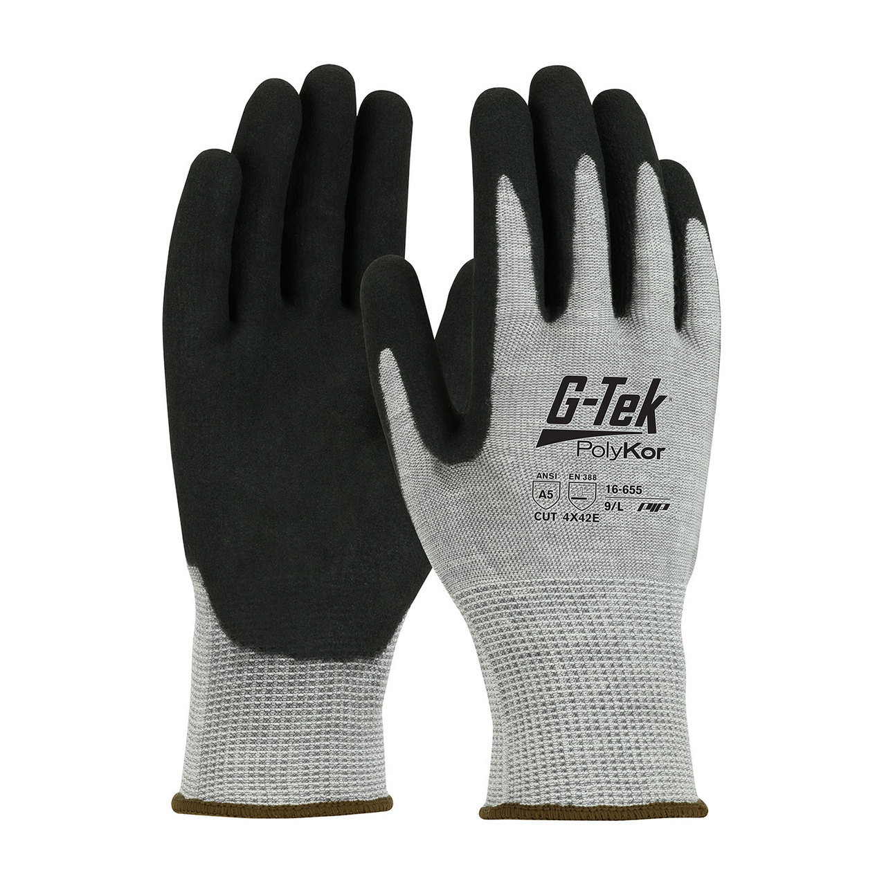 PIP 16-655 G-TEK Polykor Seamless Knit Polykor Blended Glove With Double-Dipped Nitrile Coated Microsurface Grip On Palm & Fingers, Cut Resistant Glove, A5