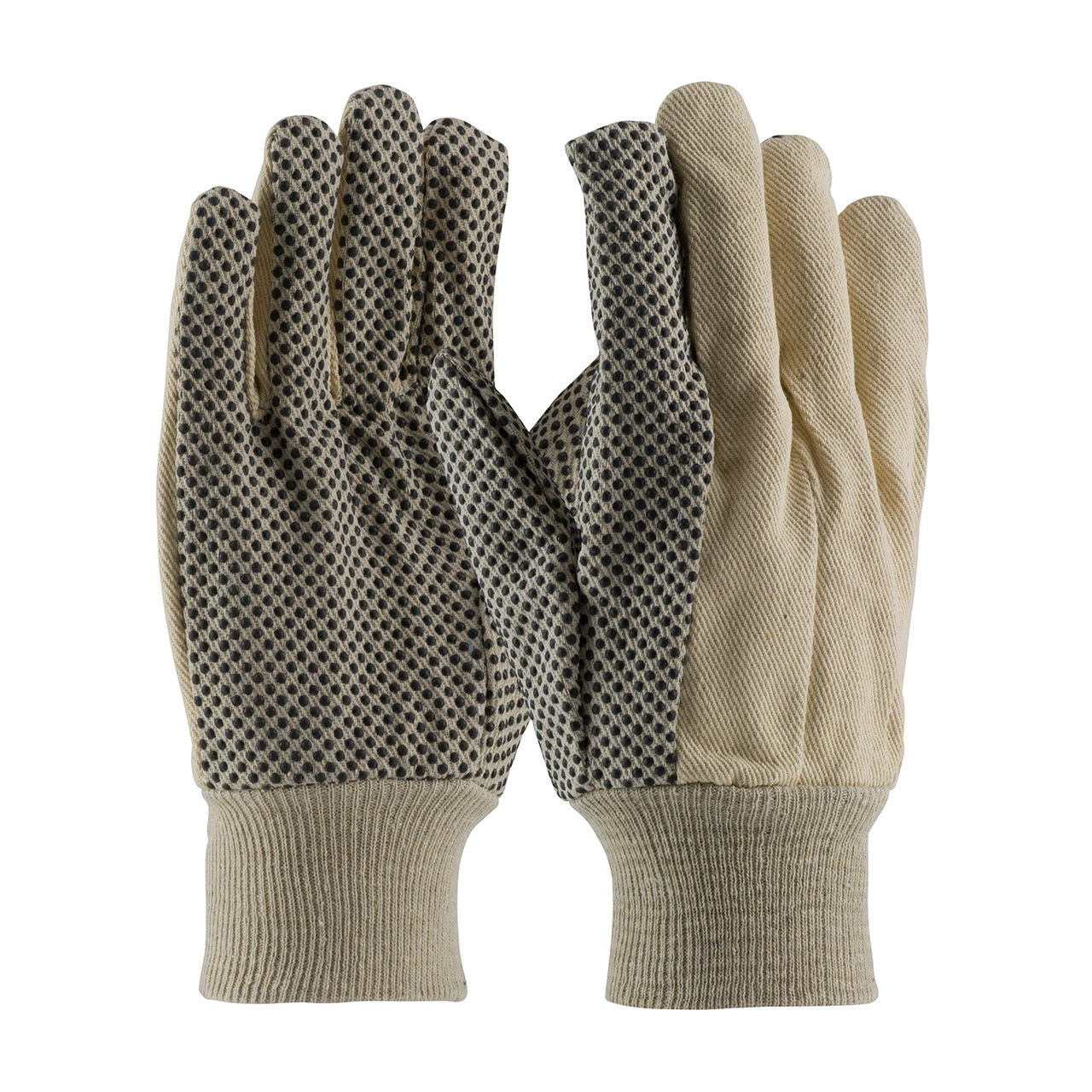 PIP 91-910PD Premium Grade Cotton Canvas Glove with PVC Dot Grip on Palm, Thumb and Forefinger - 10 oz