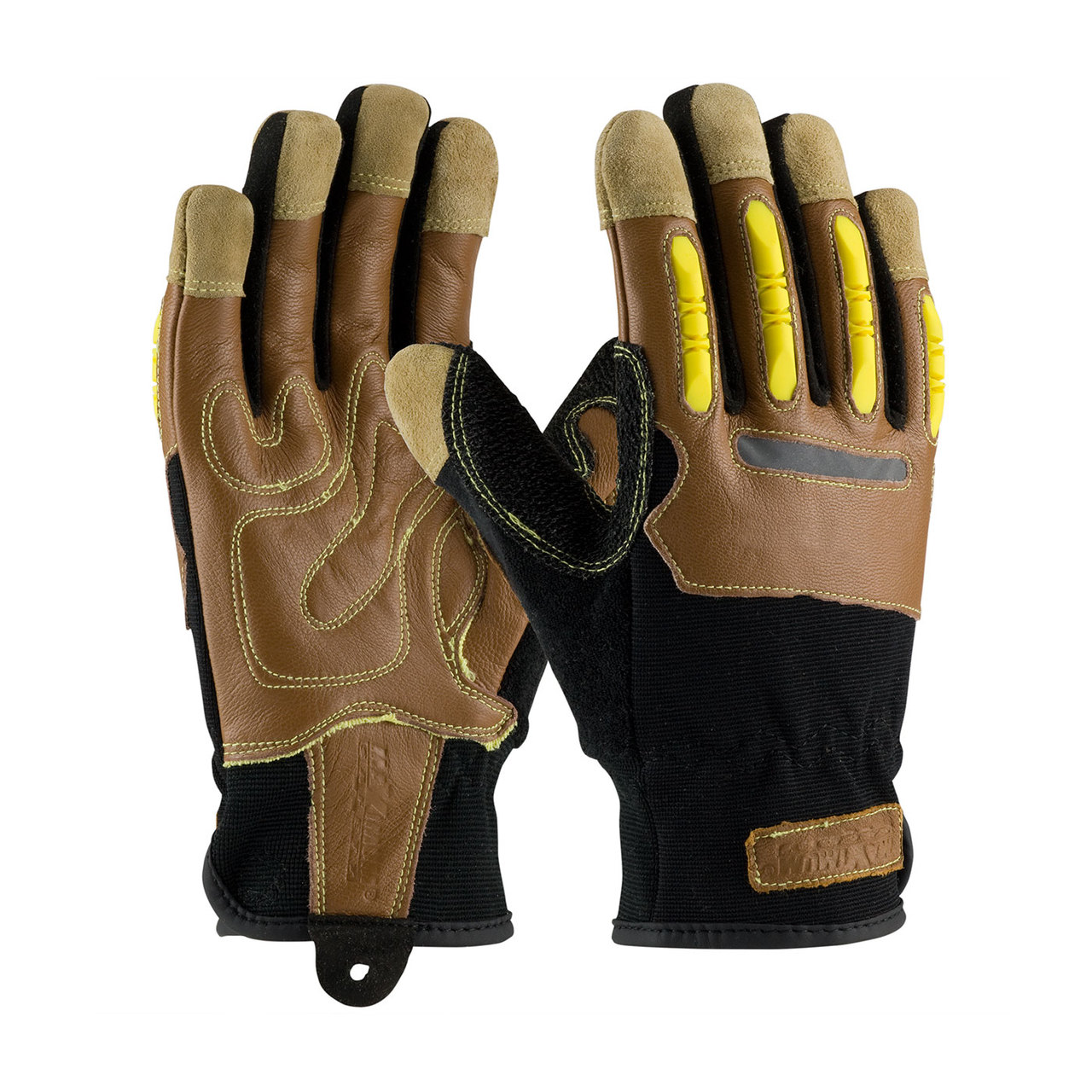 PIP 120-4100 Maximum Safety Reinforced Goatskin Leather Palm Glove With Leather Back, Kevlar Lining And TPR Molded Knuckle Guards, Cut Resistant Glove, A3