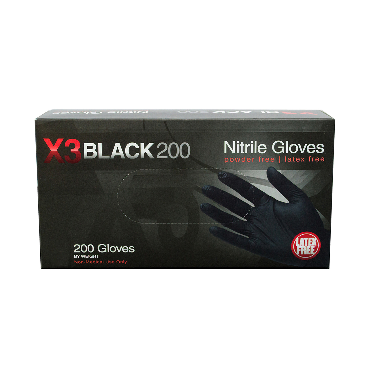 Ammex BX3D X3 Black 200 Industrial Grade Black 3 Mil Nitrile Gloves, Powder Free