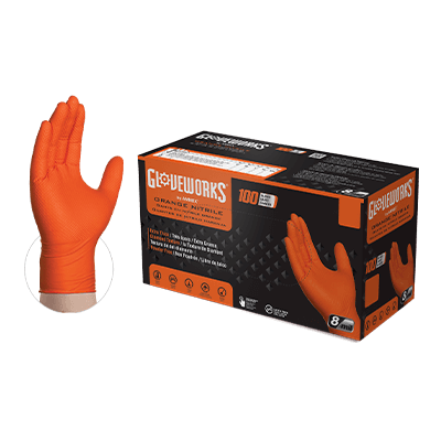 Ammex GWON Gloveworks HD Industrial Grade Heavy Duty Orange 8 Mil Nitrile Gloves, Powder Free