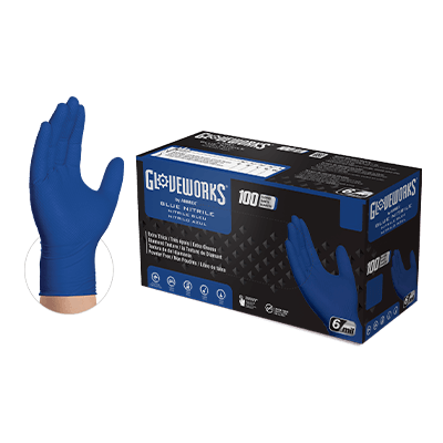 Ammex GWRBN Gloveworks HD Industrial Grade Heavy Duty Royal Blue 6 Mil Nitrile Gloves, Powder Free