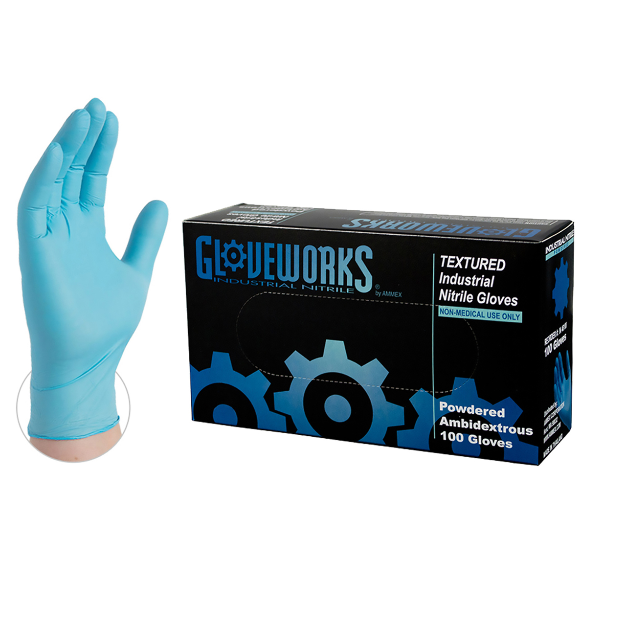 Ammex IN Gloveworks Industrial Industrial Grade Powdered 5 Mil Nitrile Gloves, Powdered