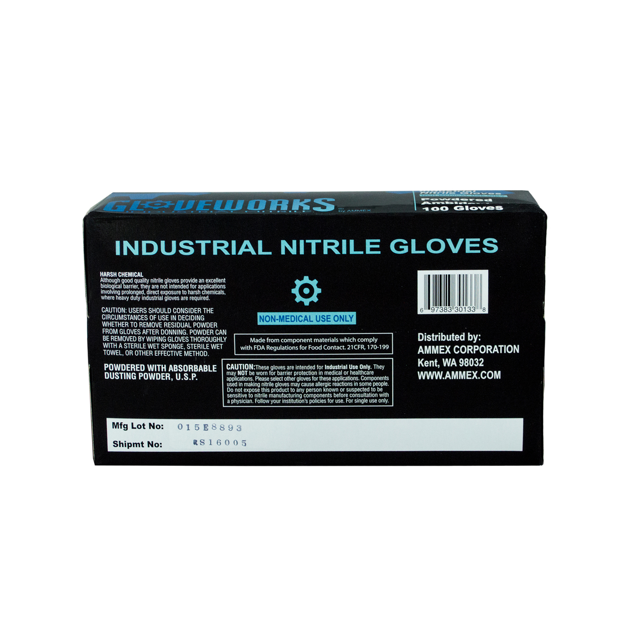 Ammex IN Gloveworks Industrial Industrial Grade Powdered 5 Mil Nitrile Gloves, Powdered
