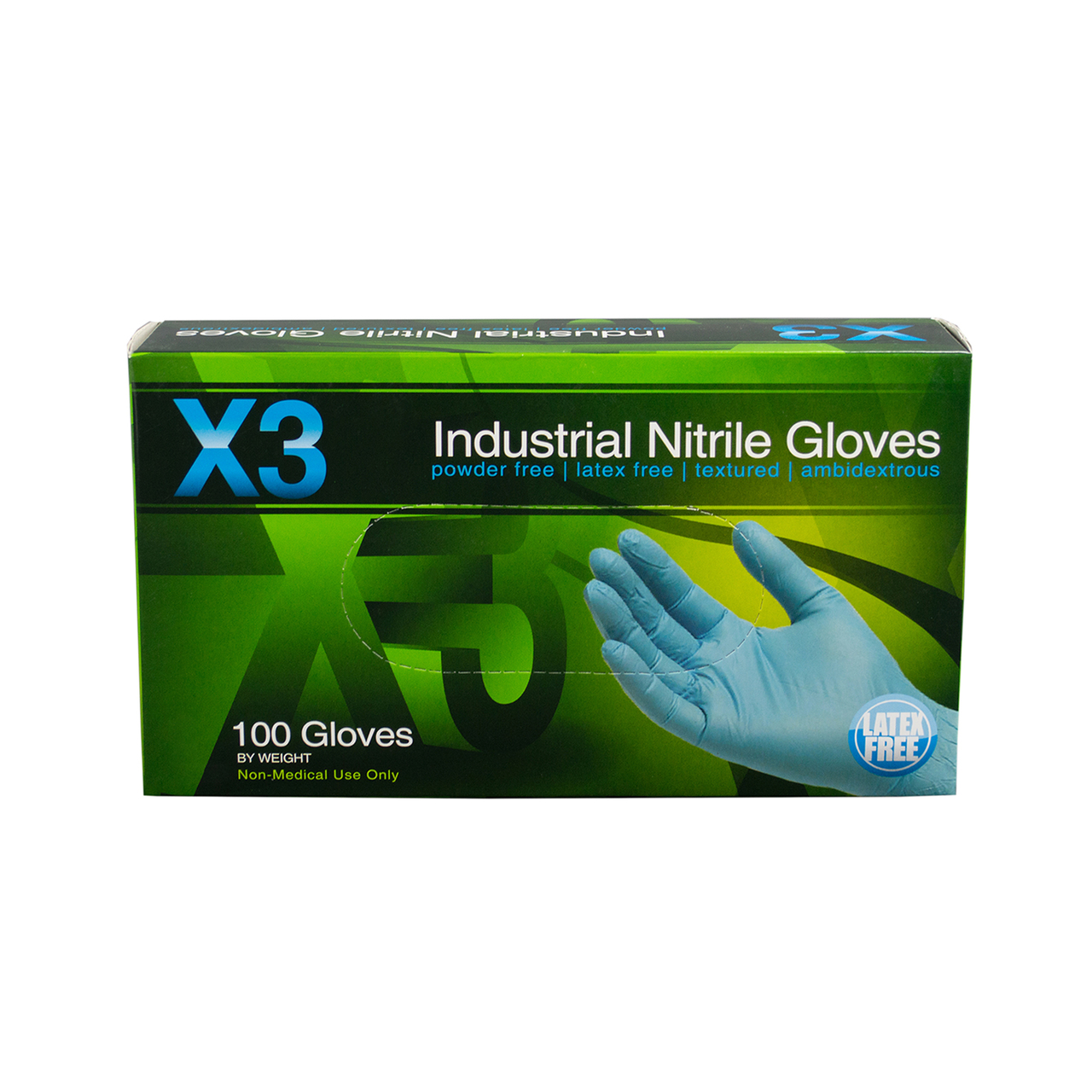 Ammex X3 Industrial Grade Blue 3 Mil Nitrile Gloves, Powder Free