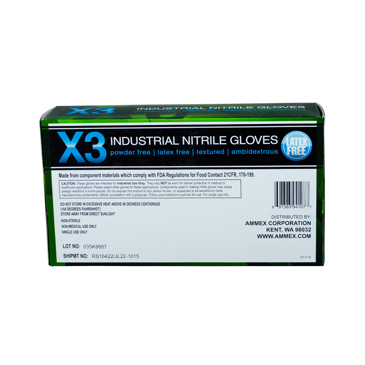 Ammex X3 Industrial Grade Blue 3 Mil Nitrile Gloves, Powder Free