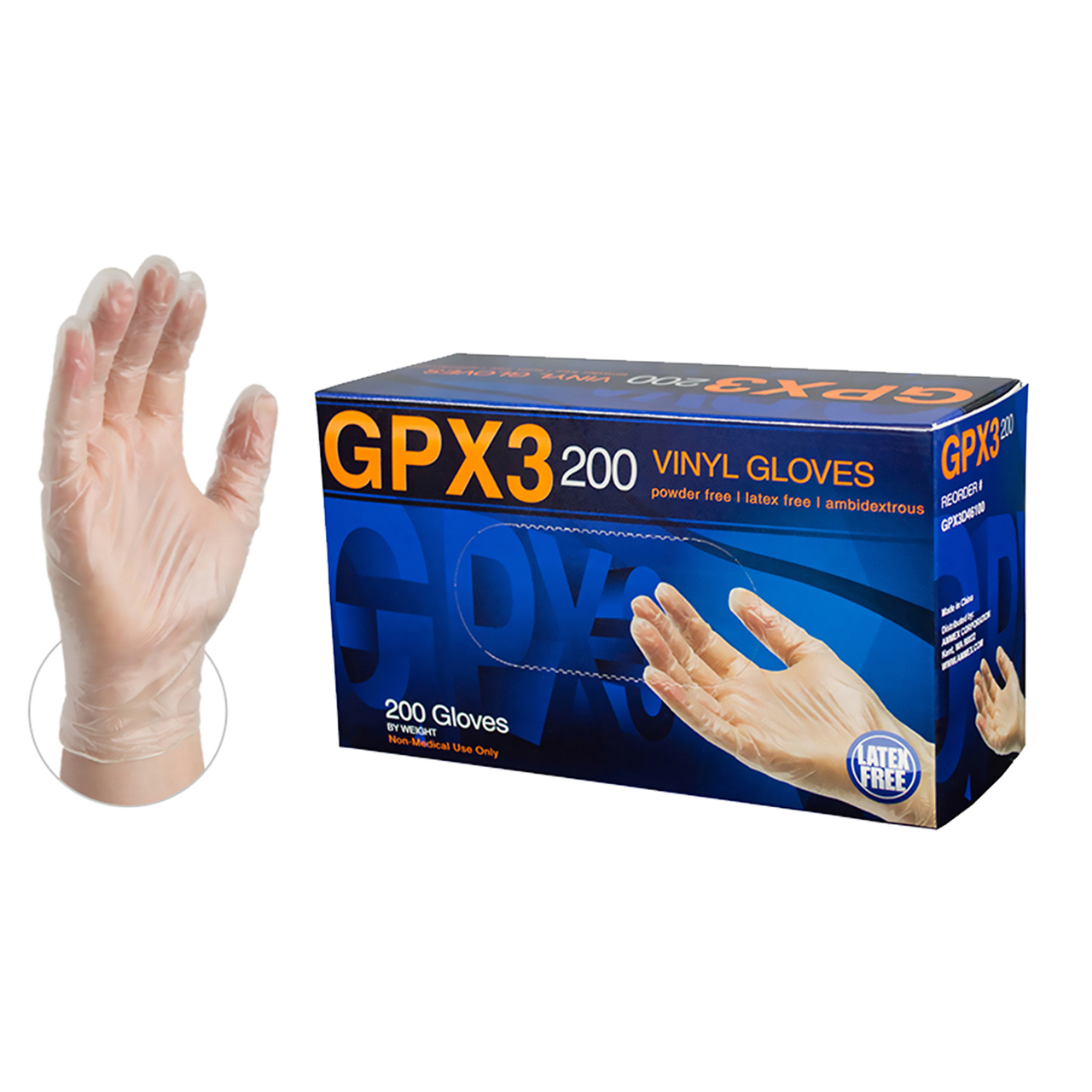 Ammex GPX3D 200 Industrial Grade 3 Mil Vinyl Gloves, Powder Free