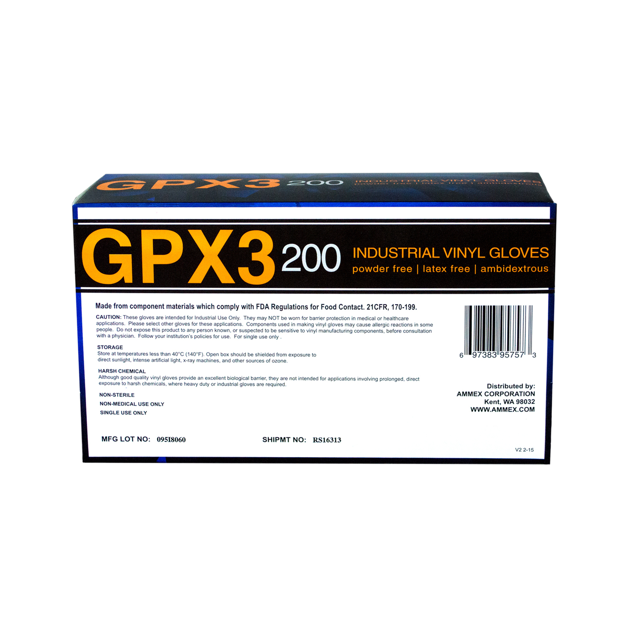 Ammex GPX3D 200 Industrial Grade 3 Mil Vinyl Gloves, Powder Free
