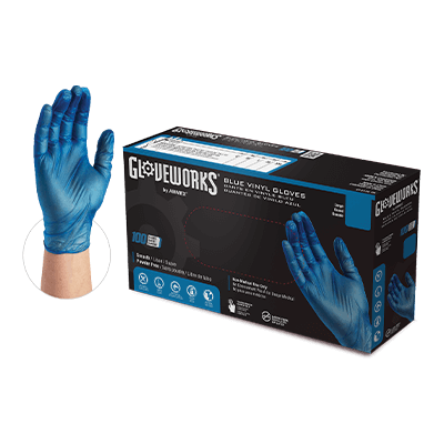 Ammex IVBPF Gloveplus Industrial Grade Blue Vinyl Gloves, Powder Free