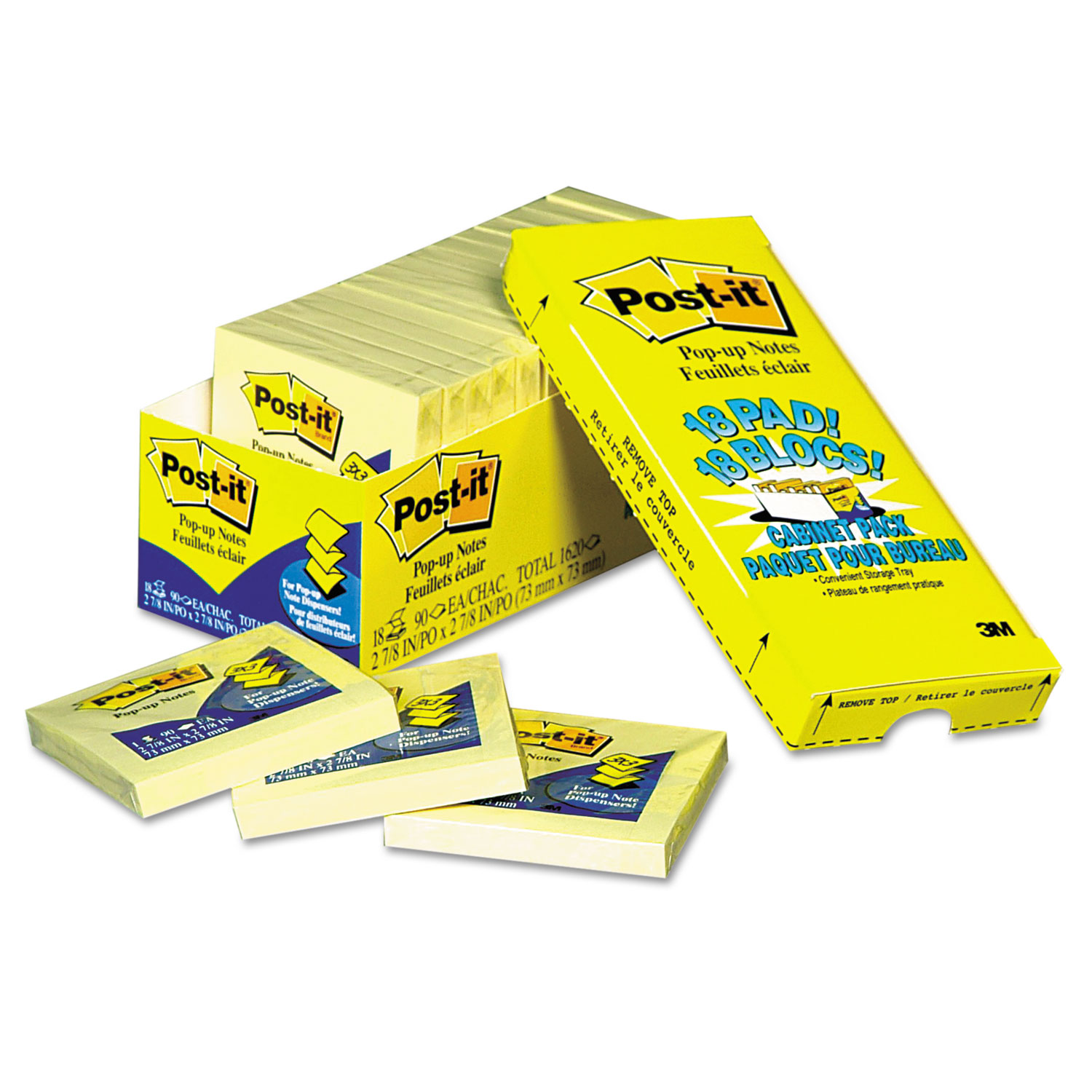Post-it Pop-up Notes MMMR33018CP Original Canary Yellow Pop-Up Refill Cabinet Pack, 3 x 3, 90-Sheet, 18/Pack