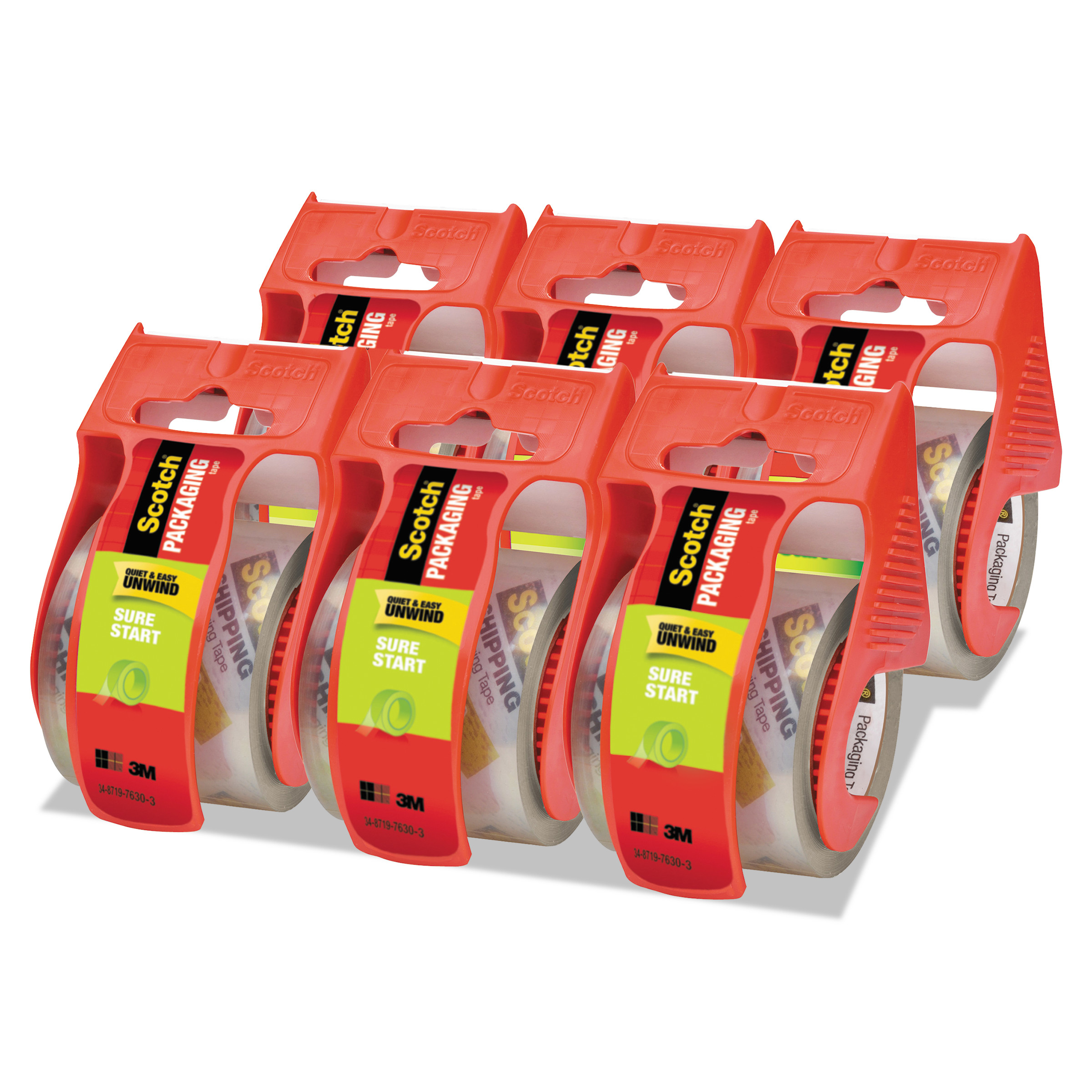 Scotch MMM1456 Sure Start Packaging Tape, 1.88" x 800", 1 1/2" Core, Clear, 6/Pack