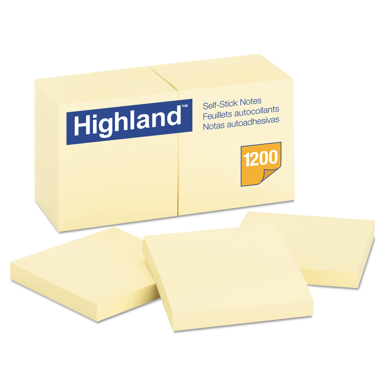 Highland MMM6549YW Self-Stick Notes, 3 x 3, Yellow, 100-Sheet, 12/Pack