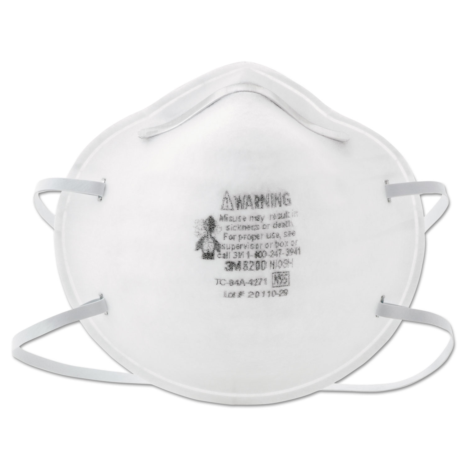3M MMM8200 N95 Particle Respirator 8200 Mask, 20/Box