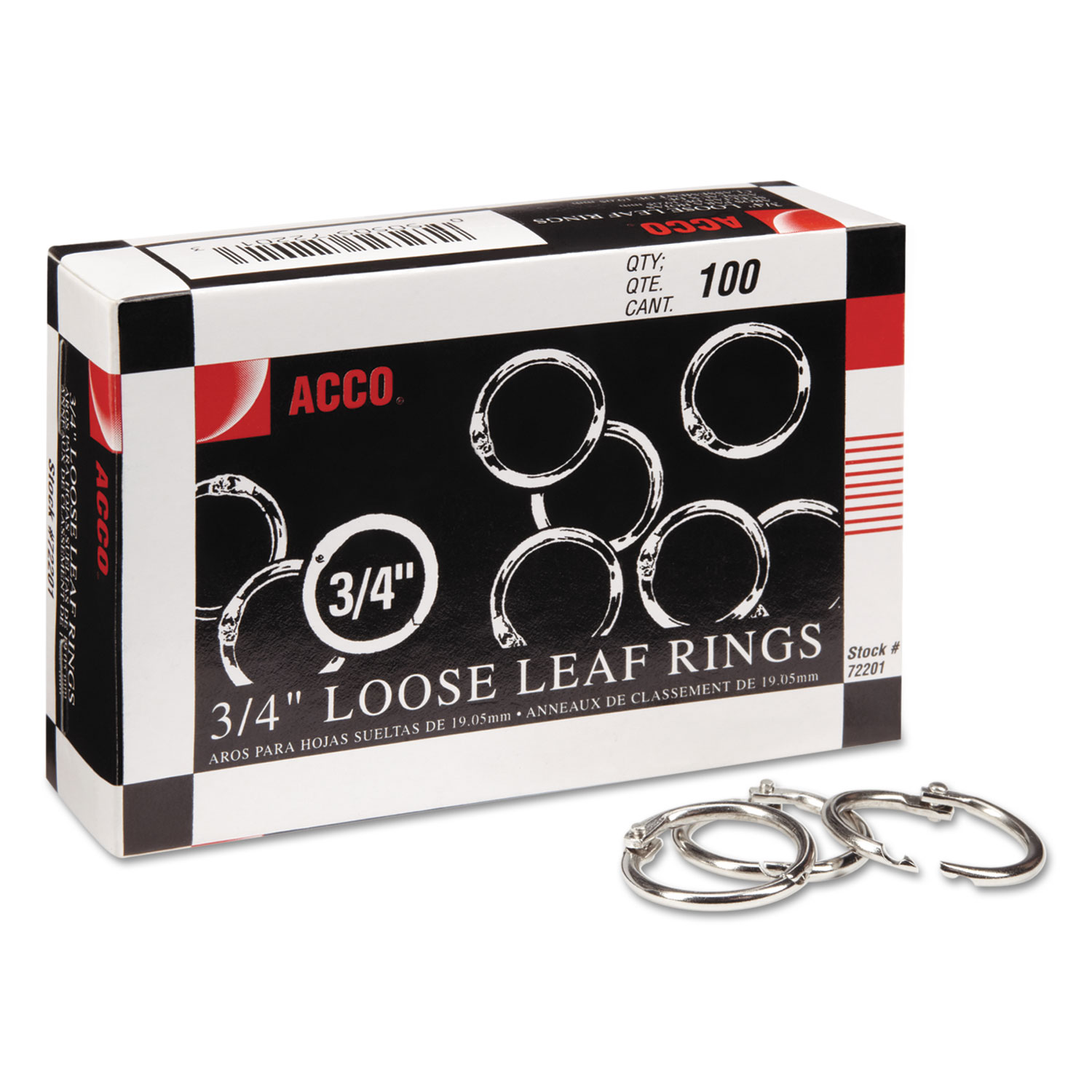 ACCO ACC72201 Metal Book Rings, 3/4" Diameter, 100 Rings/Box
