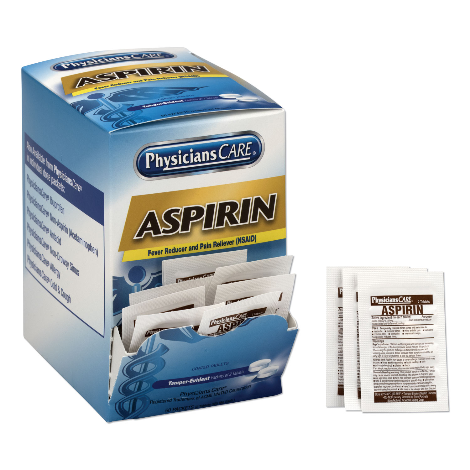 PhysiciansCare ACM90014 Aspirin Medication, Two-Pack, 50 Packs/Box