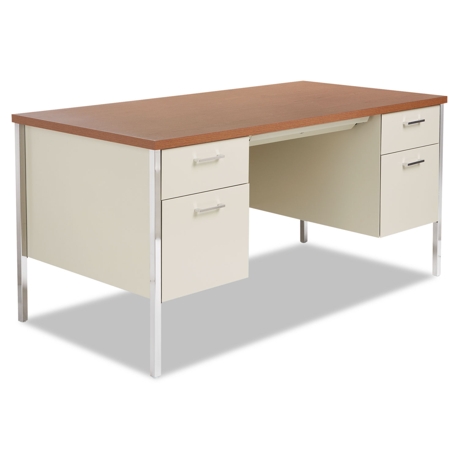Alera ALESD6030PC Double Pedestal Steel Desk, Metal Desk, 60w x 30d x 29-1/2h, Cherry/Putty